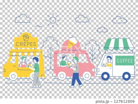 キッチンカーに集まる人々_色 127612809