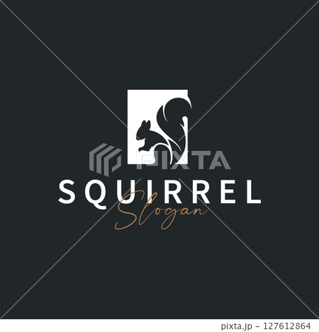 animal logo squirrel black silhouette design minimalist simple black and white design vintage concept as a symbol illustration template for brand or poster 127612864
