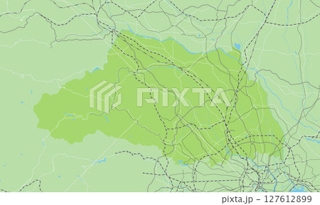 日本の埼玉県と隣接する都道府県を含む、シンプルな緑色のロードマップ 127612899