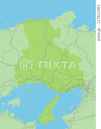 日本の兵庫県と隣接する都道府県を含む、シンプルな緑色のロードマップ 127612901