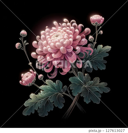Transparent embroidered chrysanthemum with Generative AI. 127613027