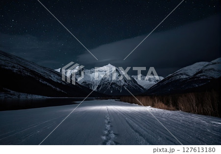 Starry Night Over Snow-Capped Peaks with Generative AI. Starry Night Over Snow-Capped Peaks with Generative AI. 127613180