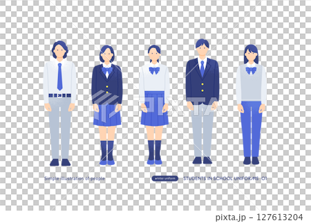Students in blazer uniforms Male and female students Full body vector illustration material 127613204