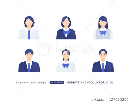 日本人学生のアイコンセット かわいい高校生・中学生の上半身ベクターイラスト素材 日本人学生のアイコンセット かわいい高校生・中学生の上半身ベクターイラスト素材 127613205