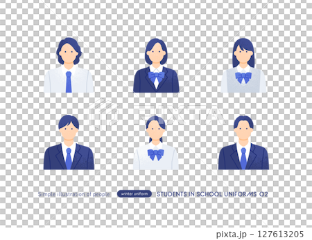 日本人学生のアイコンセット かわいい高校生・中学生の上半身ベクターイラスト素材 日本人学生のアイコンセット かわいい高校生・中学生の上半身ベクターイラスト素材 127613205