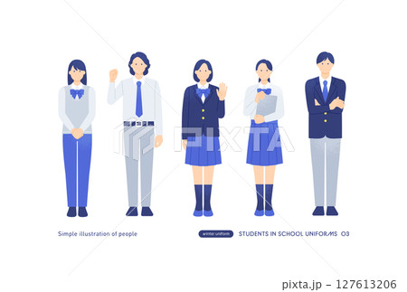 タブレットを持つ学生 手を振る高校生・中学生のベクターイラスト素材 127613206