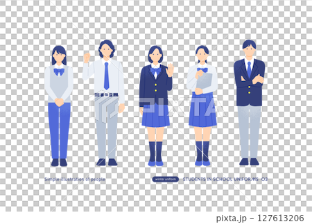 タブレットを持つ学生 手を振る高校生・中学生のベクターイラスト素材 127613206