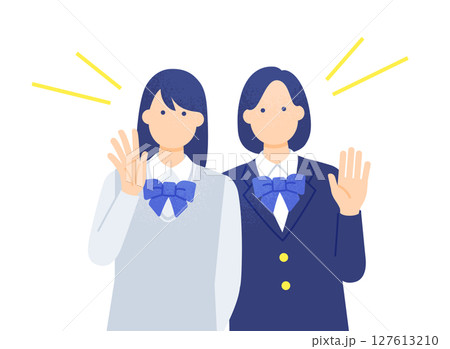 受験・塾のイメージ 仲良し女子学生がエールを送る上半身ベクターイラスト素材 127613210