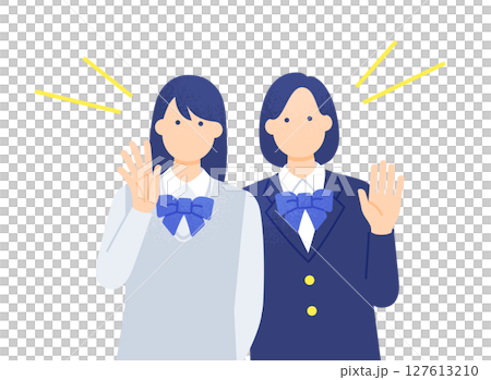 受験・塾のイメージ 仲良し女子学生がエールを送る上半身ベクターイラスト素材 127613210