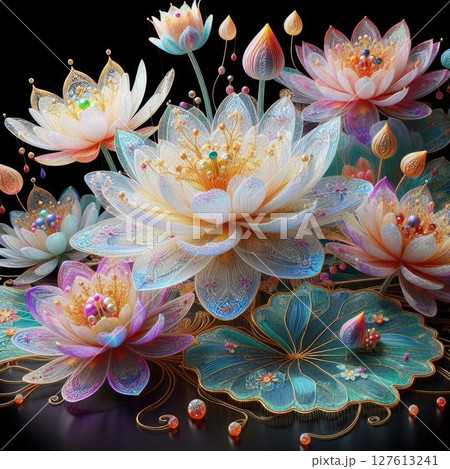 Radiant Bloom: A Symphony of Colors and Textures in Water lily with Generative AI. 127613241