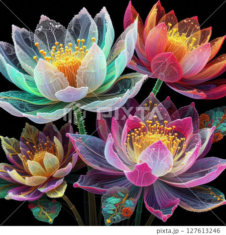 Radiant Bloom: A Symphony of Colors and Textures in Water lily with Generative AI. 127613246