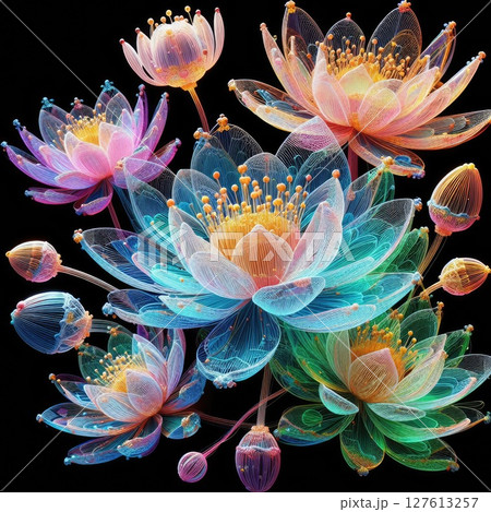 Radiant Bloom: A Symphony of Colors and Textures in Water lily with Generative AI. 127613257