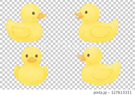 黄色いアヒルの水彩イラスト 透過PNG かわいい素材 127613331