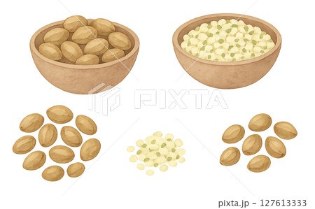 ヘンプシード（麻の実）の水彩イラスト 透過PNG 食材素材 127613333