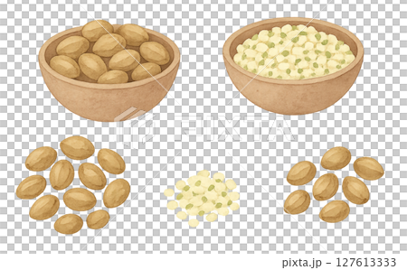 ヘンプシード（麻の実）の水彩イラスト 透過PNG 食材素材 127613333