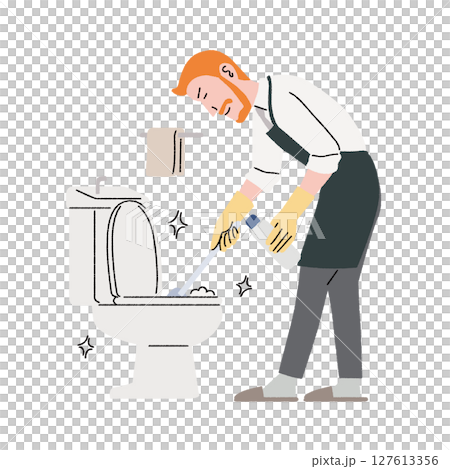 嚴肅的人打掃廁所 127613356