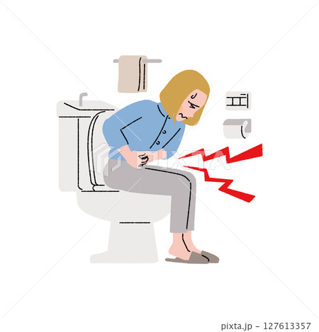 トイレに座る腹痛の女性 127613357
