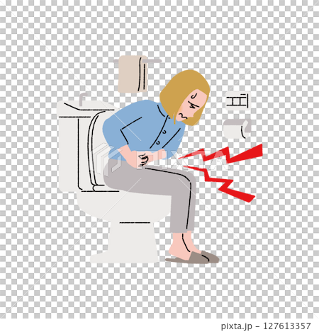 トイレに座る腹痛の女性 127613357