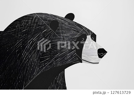 熊、ヒグマのモノクロイラスト（2D） 127613729