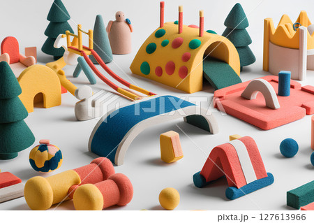 子供たちの可愛い遊具の3D画像-1 127613966