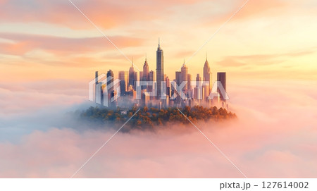 panorama of skyscrapers in the mist 127614002