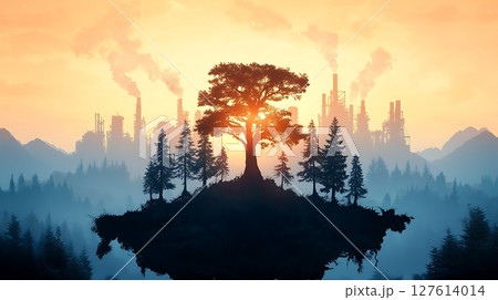 landscape with fog and mountains 127614014