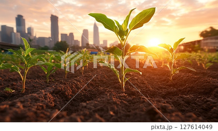 young plant growing in soil young plant growing in soil 127614049