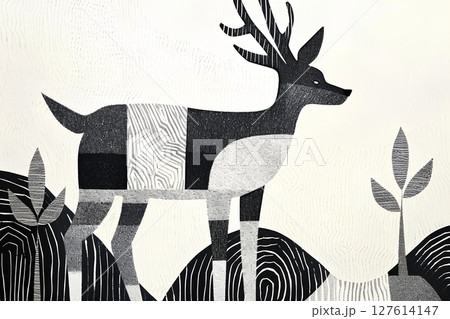 鹿、トナカイ、カリブーの単色イラスト-2 127614147