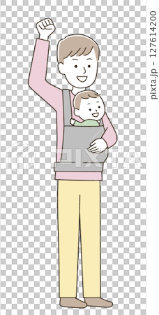 A father holding a baby and making a fist pump A father holding a baby and making a fist pump 127614200