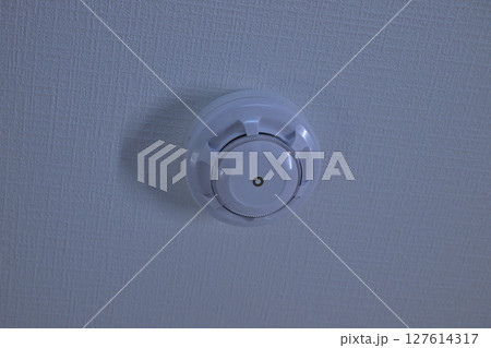 部屋の天井に設置されている煙感知器　火災感知 127614317