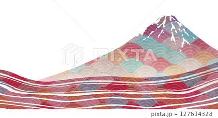 富士山　和柄　秋　背景	 127614328
