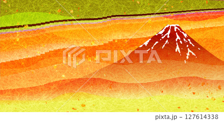 富士山　和柄　秋　背景	 127614338
