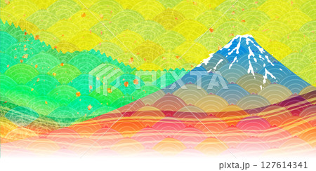 富士山　和柄　秋　背景	 127614341
