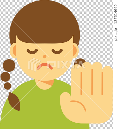 Illustration of a woman refusing with her eyes closed Illustration of a woman refusing with her eyes closed 127614649