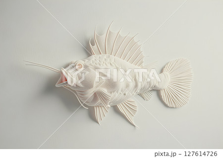不思議な魚の魚拓風イラスト(3D) 不思議な魚の魚拓風イラスト(3D) 127614726