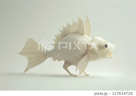 不思議な魚の魚拓風イラスト（3D） 127614728