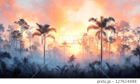 fog over the forest in fog 127614898