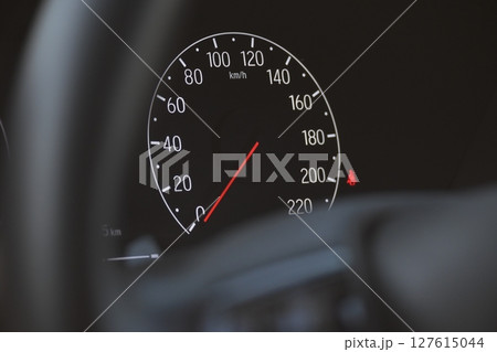 interior view of car with black leather, closeup car dashboard control 127615044