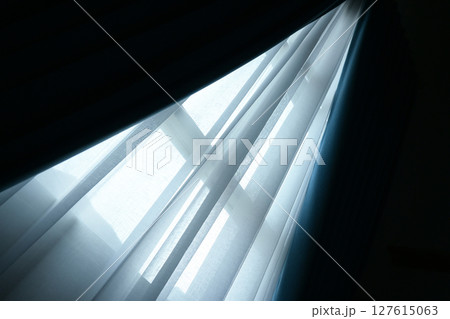 black and white curtain on the window in home, interior design 127615063
