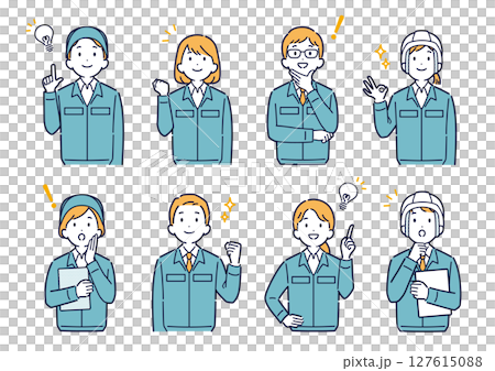 穿著工作服的男女抬頭且表情明亮的插圖集_上半身 127615088