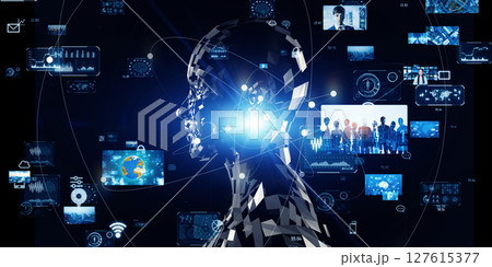 AI・人工知能と映像テクノロジーのコラージュ　バナー・広告向け横長ビジュアル 127615377