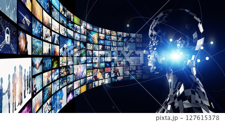 AI・人工知能と映像テクノロジーのコラージュ　バナー・広告向け横長ビジュアル 127615378