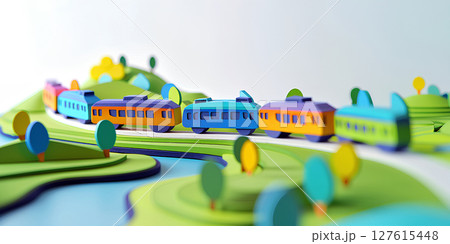 美しい高原を走る可愛い電車(3D) 美しい高原を走る可愛い電車(3D) 127615448