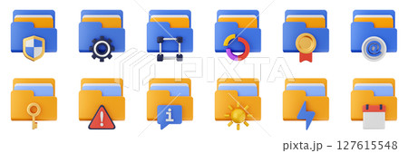3d file folder data document information archive icon set bundle illustration 127615548