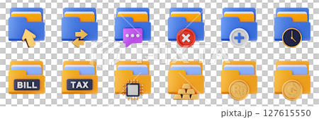 3d file folder data document information archive icon set bundle illustration 127615550