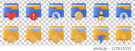 3d file folder data document information archive icon set bundle illustration 127615551