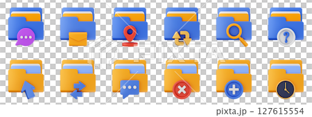3d file folder data document information archive icon set bundle illustration 127615554