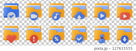 3d file folder data document information archive icon set bundle illustration 127615555