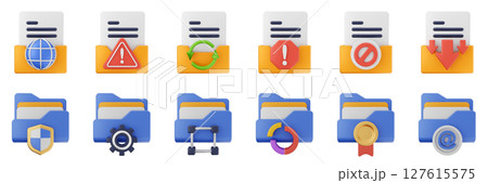 3d file folder data document information archive icon set bundle illustration 127615575