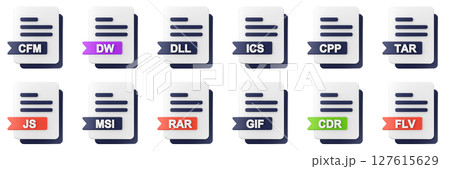 3d file format type icon set bundle illustration cfm dw dll ics cpp tar js msi rar gif cdr flv 127615629
